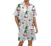 Generisch Ensemble de pyjama de Noël pour homme en satin de soie imprimé à manches courtes avec fermeture à boutons, Blanc., S