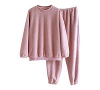 Generisch Ensemble de pyjama doux pour femme en flanelle chaude pour des nuits douillettes avec col rond confortable comme vêtement d'hiver idéal, Rose, XL
