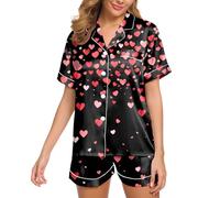 Generisch Ensemble de pyjama en satin de soie pour femme, ensemble de pyjama deux pièces, vêtements de nuit, vêtements de détente, ensembles de pyjama boutonnés, Rose, XL