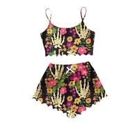 Generisch Ensemble de pyjama pour femme Ensemble short pour femme, vêtements d'intérieur décontractés, imprimé Halloween, vêtements de tous les jours confortables pyjama pour, Noir , XXL