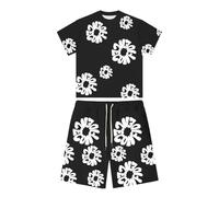 Generisch Ensemble de Pyjama pour Homme, T-Shirt et Short Set, Costume d'Entraînement d'Été Manches Courtes, T-Shirt Hip Hop avec Couronne en Coton, Costume d'Entraînement à Motif Moussant Unisexe, 04