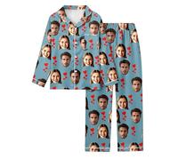 Generisch Ensemble de pyjama pour la Saint-Valentin à imprimer soi-même avec un design décontracté, coupe confortable pour des heures de détente à la maison, bleu ciel, XL