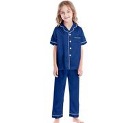 Generisch Ensemble de pyjama unisexe à manches longues en satin pour garçons et filles - Pyjama en soie à manches courtes - 2 pièces - Vêtements de nuit - Pantalon long - Col boutonné - Robe de souris