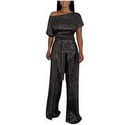 Generisch Ensemble de robe élégante et pantalon pour femme - Robe de soirée - Pantalon - Combinaison élégante - Épaules dénudées - Colorée, Noir , S