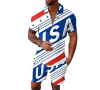 Generisch Ensemble de short à manches courtes imprimé, tenue deux pièces, respirante, confortable, pour homme, Blanc., XXL