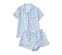 Generisch Ensemble de shorts décontractés pour femme avec motif structuré comme vêtement de détente confortable - Vêtement de nuit pour un confort doux, bleu ciel, M