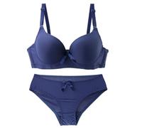 Generisch Ensemble de sous-vêtements 2 pièces pour femme, soutien-gorge rembourré confortable avec coupe normale et culotte, bralette sans armatures avec bonnets, bleu, 95C