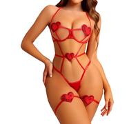 Generisch Ensemble de sous-vêtements minimalistes Valentine's Pure Desire Girl Creux Cravate Cœur Three Point - Ensemble de sous-vêtements pour femme, rouge, M