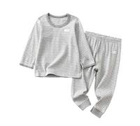 Generisch Ensemble de sous-vêtements thermiques à manches longues pour garçon - Imprimé rayé - Avec pantalon - Vêtements de tous les jours, Gris clair., 5-6 ans