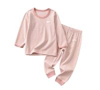 Generisch Ensemble de sous-vêtements thermiques à manches longues pour garçon - Imprimé rayé - Avec pantalon - Vêtements de tous les jours, Rose, 11-12 ans