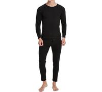 Generisch Ensemble de sous-vêtements thermiques pour homme, couleur unie, doublés en polaire, ensemble de sous-vêtement thermique pour homme par temps froid, Noir , S
