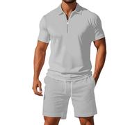 Generisch Ensemble de sport pour homme composé d'un polo et d'un short - Combinaison de loisirs en deux pièces avec col zippé - Tenue d'été pour le sport et la vie quotidienne, Style_y05 Gris, M