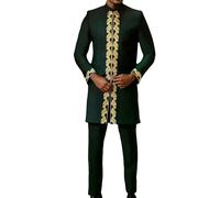 Generisch Ensemble de sport pour homme en coton - Jogging pour homme, tenue de maison, tenue ethnique africaine avec manches longues, brodée, tenue décontractée Juneteenth, tenue traditionnelle deux
