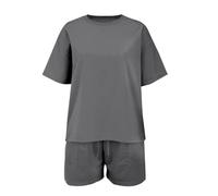 Generisch Ensemble de sport tendance imprimé simple et tendance pour fille - Ensemble de sport ample à manches courtes et short - Deux pièces - Legging pour fille, gris foncé, 7-8 ans