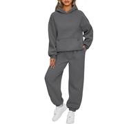 Generisch Ensemble de survêtement 2 pièces pour femme - Sweat surdimensionné - Sweat à capuche - Pantalon de jogging avec poches, Gris foncé., M