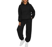 Generisch Ensemble de survêtement 2 pièces pour femme - Sweat surdimensionné - Sweat à capuche - Pantalon de jogging avec poches, Noir , XXL
