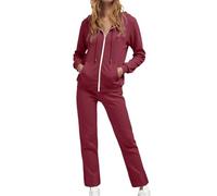 Generisch Ensemble de survêtement décontracté à capuche pour femme Sweat-shirt zippé de couleur unie avec taille haute et pantalon à cordon de serrage pour le quotidien et les sorties Ensemble femme