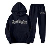 Generisch Ensemble de sweat-shirt à capuche décontracté pour homme avec impression de lettres, pull à capuche ample et pantalon de jogging pour un usage quotidien en automne et en hiver