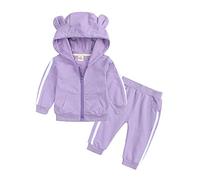 Generisch Ensemble de tenue pour bébé garçon avec sweat-shirt, oreilles à capuche, pantalon zippé, vêtements confortables pour nourrissons et filles, lilas, 18-24 mois