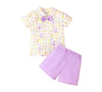 Generisch Ensemble de tenue pour tout-petits avec imprimé lapin mignon T-shirt à manches courtes et short style gentleman, lilas, 4-5 ans