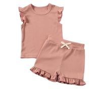 Generisch Ensemble de tenues 2 pièces pour petite fille, couleur pure, haut sans manches, short élastique, décontracté, plage, école, fête, yoga, vêtements de jeu pour 1 à 6 ans (5 à 6 ans)