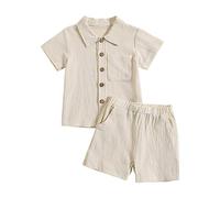 Generisch Ensemble de tenues et ensemble pour bébé de 1 mois en coton et lin - Col montant - Haut et short d'extérieur - Décontracté - Cadeau pour bébé, beige, 18-24 mois
