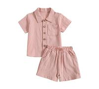 Generisch Ensemble de tenues et ensemble pour bébé de 1 mois en coton et lin - Col montant - Haut et short d'extérieur - Décontracté - Cadeau pour bébé, Rose, 12-18 mois