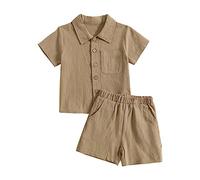 Generisch Ensemble de tenues et ensemble pour bébé de 1 mois en coton et lin - Col montant - Haut et short d'extérieur - Décontracté - Cadeau pour bébé, café, 12-18 mois