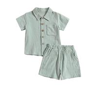 Generisch Ensemble de tenues et ensemble pour bébé de 1 mois en coton et lin - Col montant - Haut et short d'extérieur - Décontracté - Cadeau pour bébé, c, 18-24 mois