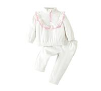 Generisch Ensemble de tenues pour bébé fille en bas âge en velours côtelé à manches longues pour un usage quotidien à la maison nourrisson nouveau-né style mignon automne printemps vêtements, Blanc