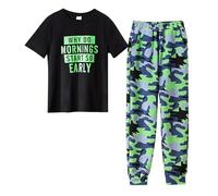 Generisch Ensemble de tenues pour garçon - Manches courtes - Pantalon long - Deux pièces - Vêtements d'été décontractés pour les tout-petits âgés de 3 à 14 ans, vert, 13-14 ans