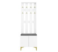 Generisch Ensemble de vestiaire avec banc à chaussures et coussin, façade du vestiaire avec crochets,Blanc