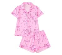 Generisch Ensemble de vêtements de nuit pour femme avec col en V élégant et manches courtes dans un design tendance avec nœud, rouge, L