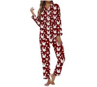 Generisch Ensemble de vêtements de nuit pour femme avec motif de Noël avec poche boutonnée imprimée, manches longues pour des nuits élégantes, Bordeaux, L