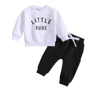 Generisch Ensemble de vêtements pour bébé garçon avec imprimé lettre, pull, hauts, pantalons, survêtement, Blanc., 12-18 mois