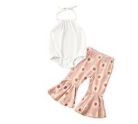 Generisch Ensemble de vêtements pour fille avec gilet sans manches imprimé et pantalon évasé, Rose, 6-12 mois