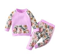 Generisch Ensemble de vêtements pour nouveau-né bébé fille - Patchwork floral - Manches longues - Décontracté - Pantalon long - Tenue de printemps - Vêtements pour enfants, rouge, 12-18 mois