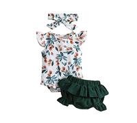 Generisch Ensemble de vêtements pour nouveau-né bébé fille printemps imprimé coton volants sans manches gilet short tenues vêtements bébé fille, vert, 3-6 mois