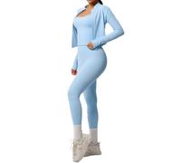 Generisch Ensemble de yoga de sport uni pour femme avec coupe près du dos pour l'entraînement, la course, le fitness, bleu ciel, XL
