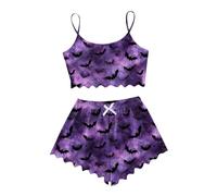 Generisch Ensemble débardeur et short sans manches pour femme, vêtements d'intérieur décontractés, imprimé Halloween, vêtements de tous les jours confortables pyjama court fille, lilas, S