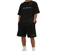 Generisch Ensemble décontracté pour homme avec t-shirt à col rond et design imprimé, tissu en coton mélangé respirant pour un usage quotidien au printemps, en été et en automne, coupe confortable pour