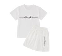 Generisch Ensemble d'été pour enfant avec inscription « New York » - Un ensemble minimaliste en deux pièces pour un look urbain cool en vacances ou pendant les loisirs., Style_e01 Blanc, 5-6 ans