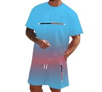 Generisch Ensemble d'été pour homme - T-shirt à manches courtes et short - 2 pièces - Survêtement de loisirs - Survêtement de jogging en coton respirant et confortable - Col rond - Vêtement de détente