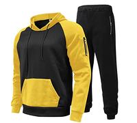 Generisch Ensemble deux pièces pour homme avec manches raglan fixes, poches zippées, cordon de serrage, pantalon assorti, finition robuste pour un look décontracté, jaune, XXL
