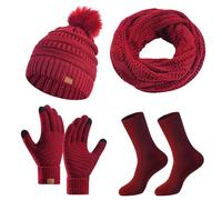 Generisch Ensemble d'hiver 3 pièces avec bonnet chaud, écharpe et gants de couleur unie