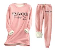 Generisch Ensemble d'hiver chaud et confortable pour femme « YES I'm Cold 24:7 » avec imprimé slips épais et slim fit (8), Rose, XL