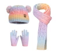 Generisch Ensemble d'hiver pour enfant 3 pièces avec bonnet, écharpe et gants - Kit de tricot coloré dans un dégradé de couleurs arc-en-ciel | Ensemble de motif tressé doux pour filles et garçons