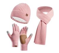 Generisch Ensemble d'hiver pour femme en laine antidérapante avec bonnet, écharpe, gants, Rose, taille unique