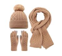 Generisch Ensemble d'hiver unisexe 3 pièces avec motif tressé, bonnet à pompon, écharpe et gants pour écran tactile | Ensemble d'accessoires chauds en tricot