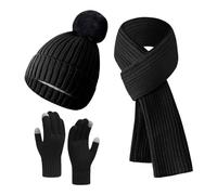 Generisch Ensemble écharpe d'hiver chaude pour femme en laine tricotée avec gants rembourrés en velours, bonnets, écharpes et bonnets, Noir , taille unique